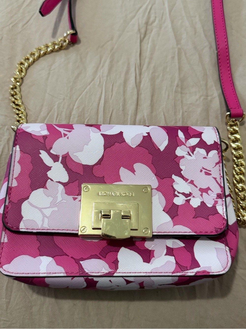 Michael Kors Pink Floral Small Crossbody with Gold Hardware